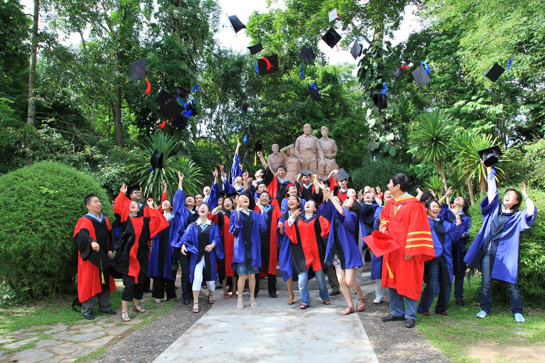 Graduates tossing the cap in the air