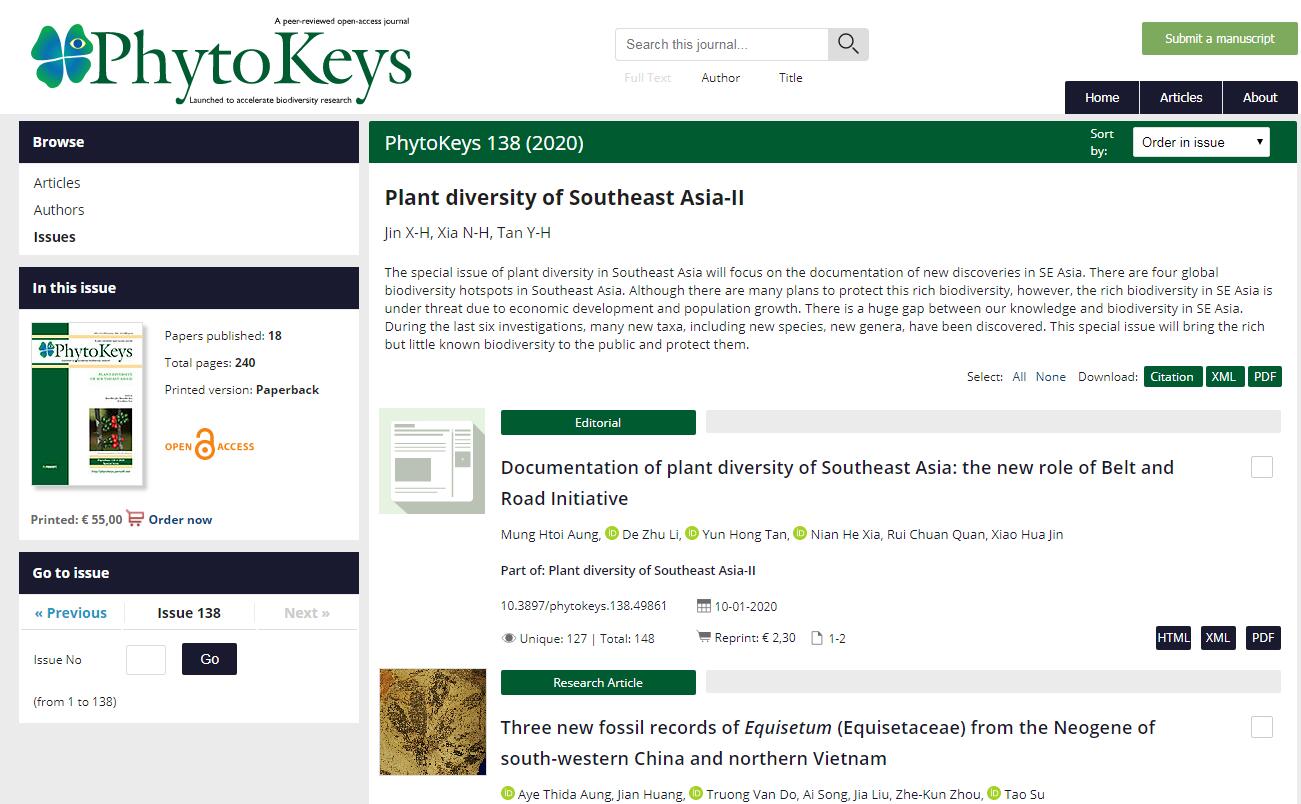 Special issue of PhytoKeys represents plant diversity in Southeast Asia